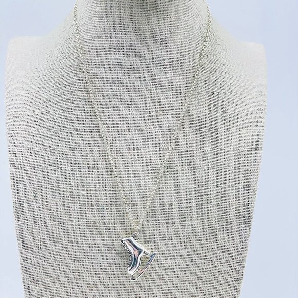 Ice Skating Charm Necklace Silver Tone Skater Winter Olympics Sports Racing - Picture 5 of 7